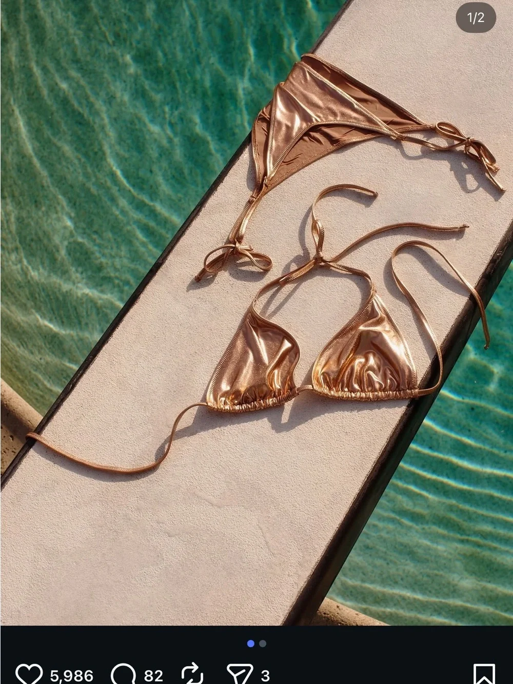 NWT Skims Gold Metallic Bikini Set - Women's THREE-Piece Swimwear
